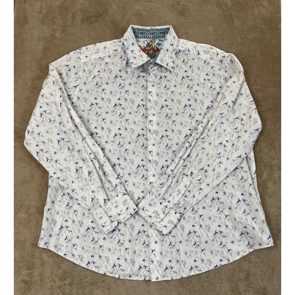 Robert Graham Classic Fit Shirt Men's 2XL White Button Up Cotton Long Sleeve EUC